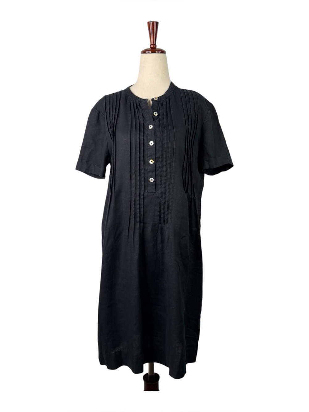 QUINCE 100% European Linen Pintuck Short Sleeve Shift Dress Women's Small